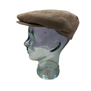 LL Bean Newsboy Cap Hat Mens Large Tan Genuine Leather Vintage Made In USA